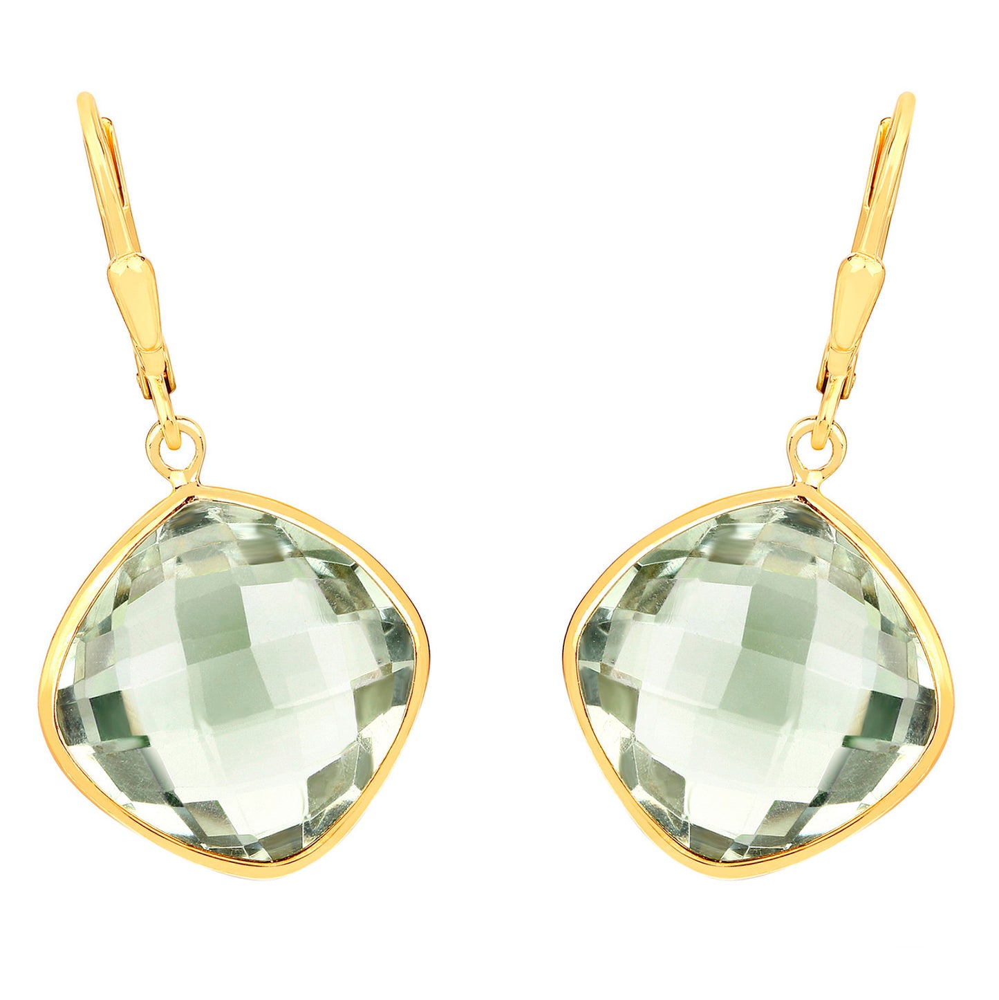 Green Amethyst Earrings 19.5 Carats 18K Yellow Gold Plated Silver