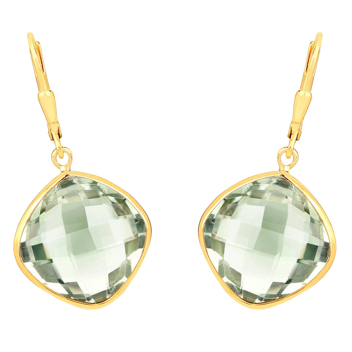 Green Amethyst Earrings 19.5 Carats 18K Yellow Gold Plated Silver