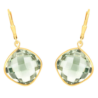 Green Amethyst Earrings 19.5 Carats 18K Yellow Gold Plated Silver