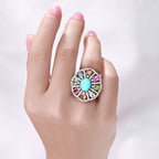 Turquoise Ring With Multicolor Tourmaline 6.1 Carats Sterling Silver