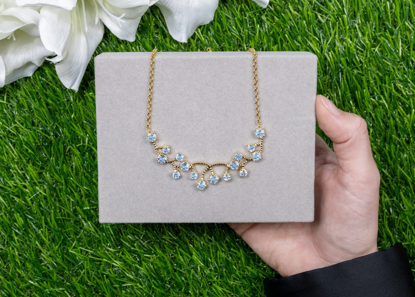 Blue Topaz Necklace 7.32 Carats Gold Plated Sterling Silver