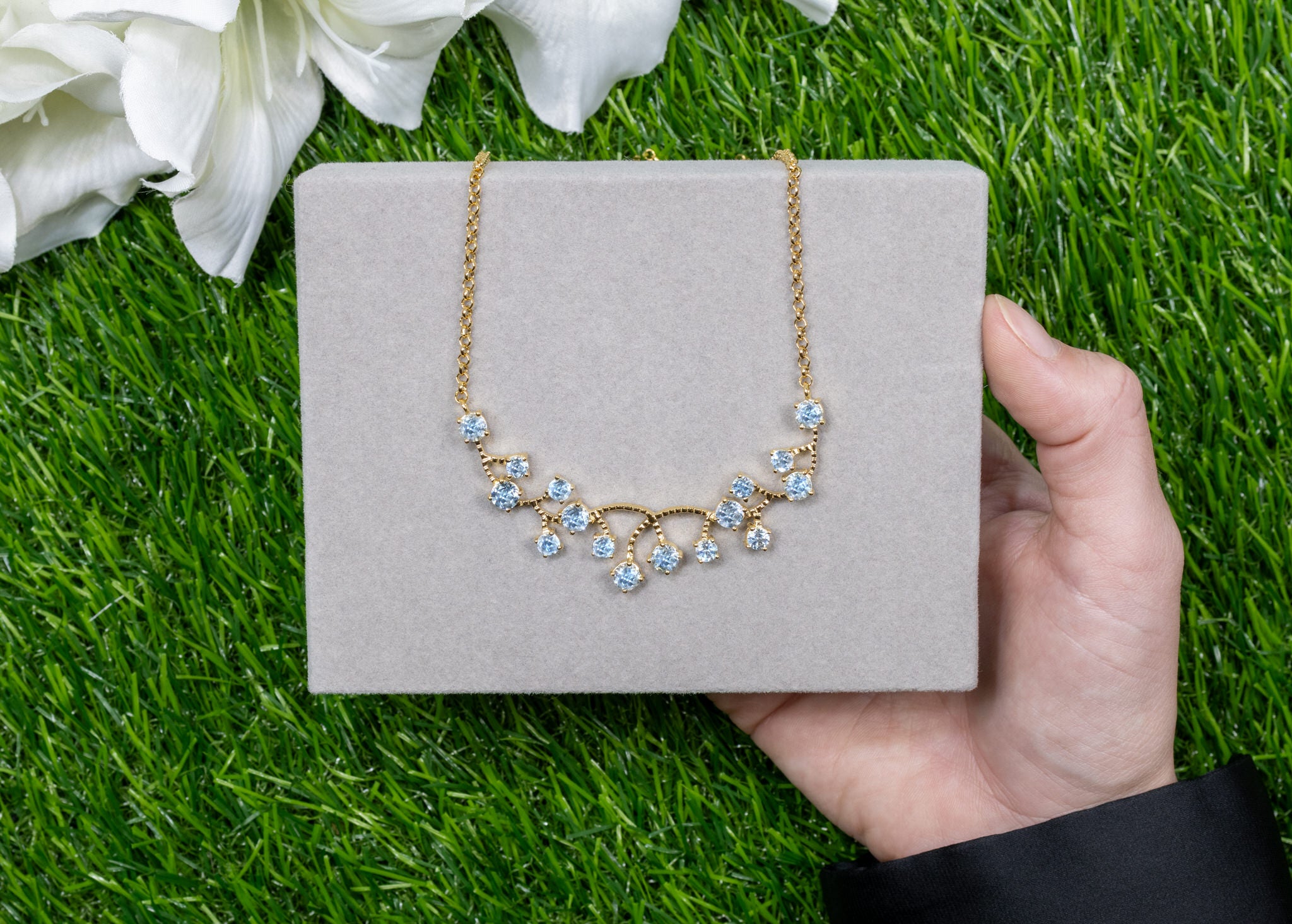 Blue Topaz Necklace 7.32 Carats Gold Plated Sterling Silver