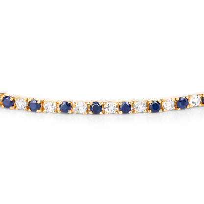 Blue Sapphire Bracelet White Topaz 6.6 Carats 18K Yellow Gold Plated Silver