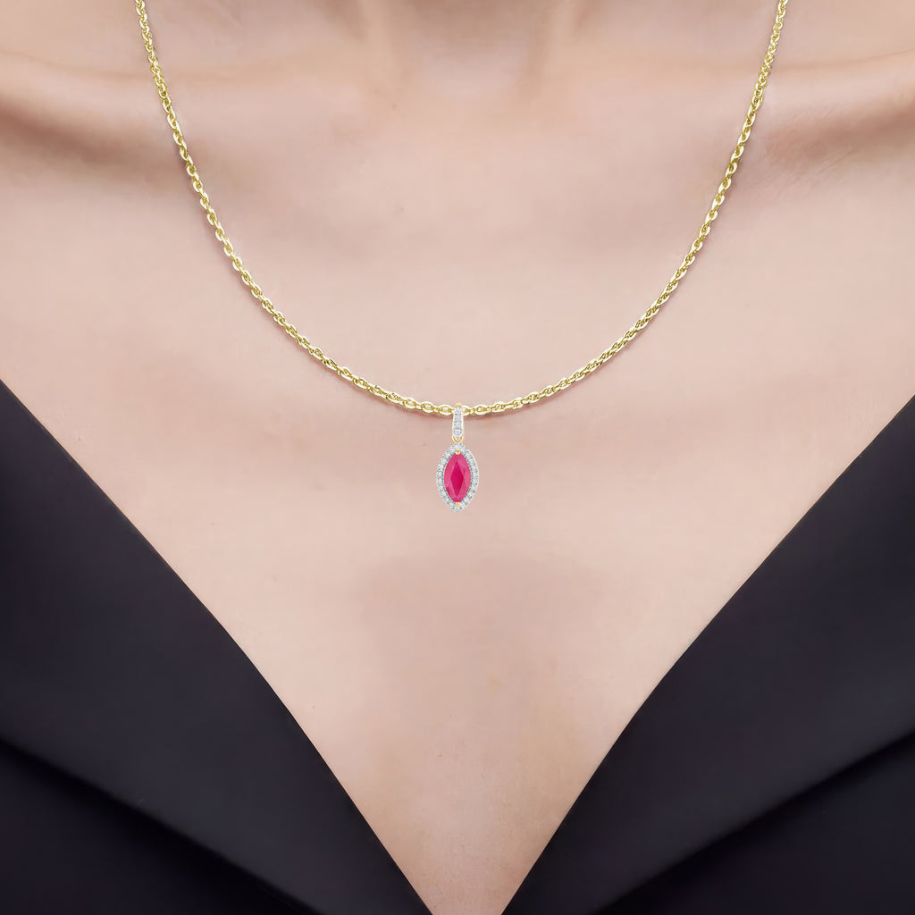 Ruby Pendant With Diamonds 1.58 Carats 14K Yellow Gold