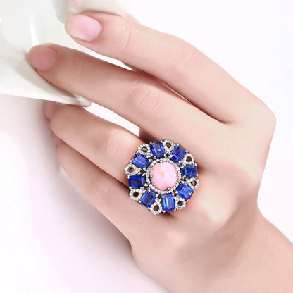Coral Ring With Kyanite 9.68 Carats Sterling Silver