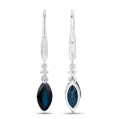 Blue Sapphire Earrings Diamonds 2.7 Carats 14K White Gold