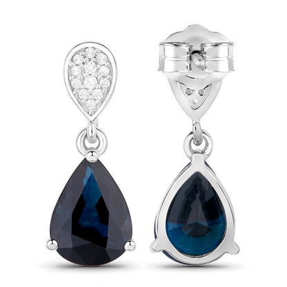 Blue Sapphire Teardrop Earrings Diamonds 2.7 Carats 14K White Gold