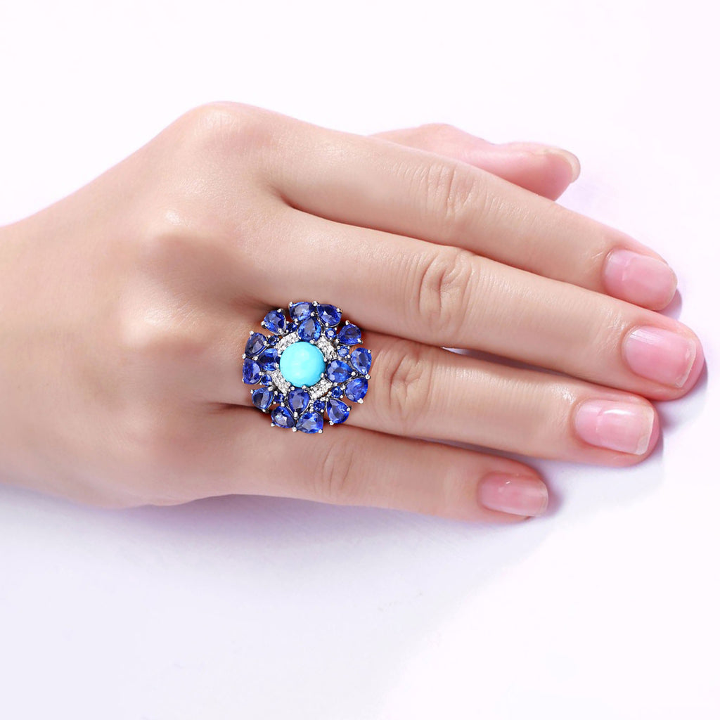 Natural Mixed Gemstones Ring 8.92 Carats Sterling Silver