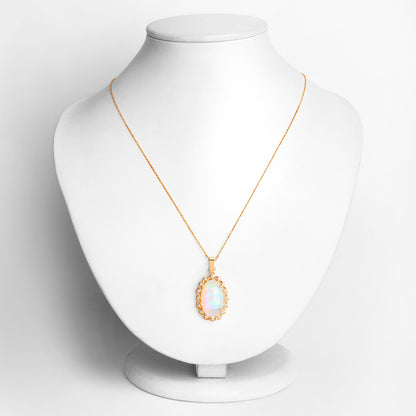 Ethiopian Opal Pendant Necklace Diamond Halo 8.11 Carats 14K Yellow Gold