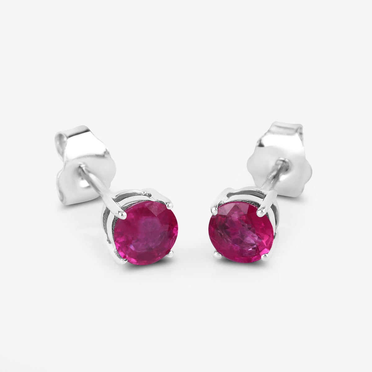 Ruby Stud Earrings 0.84 Carats 10K White Gold