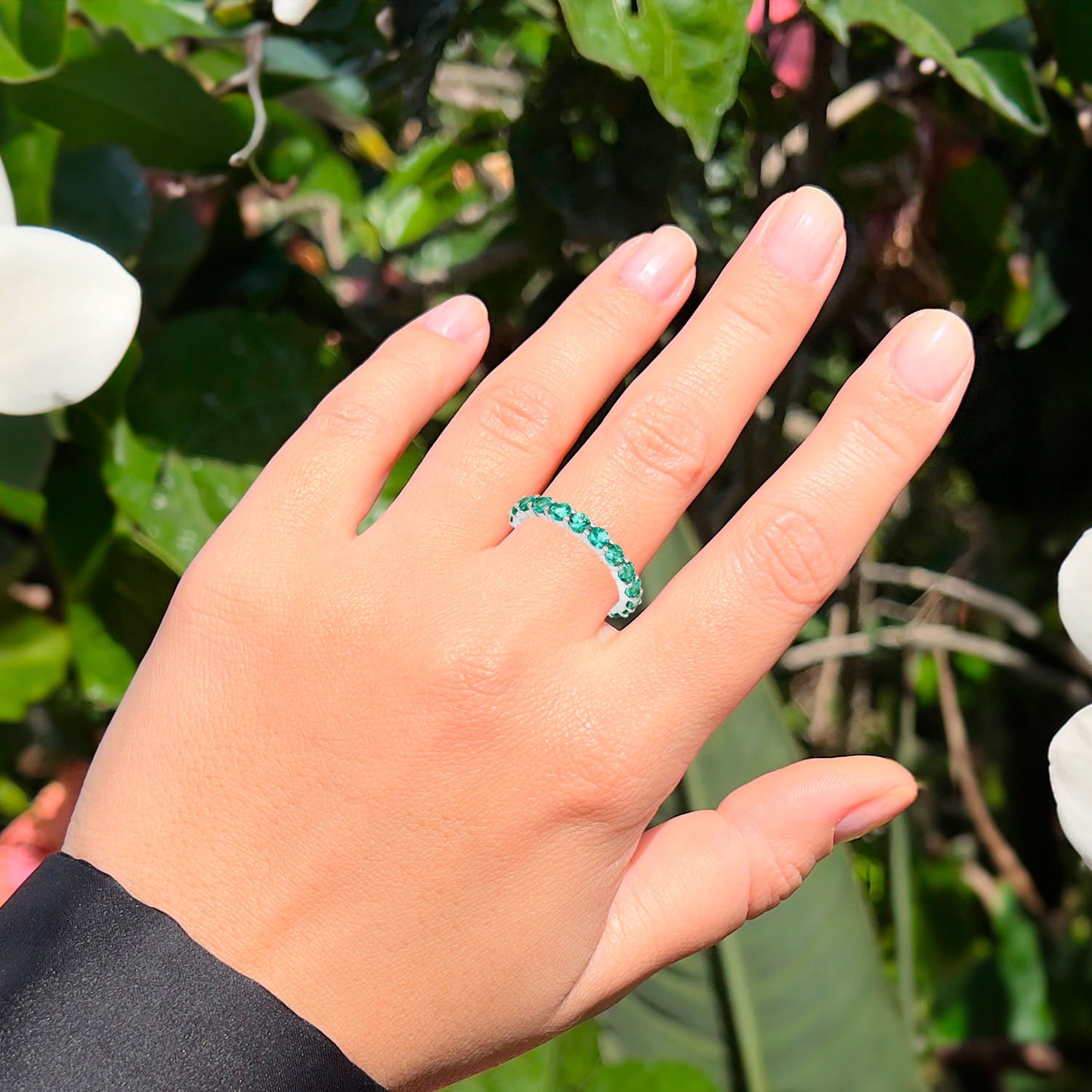 Natural Emerald Eternity Band Ring 1.98 Carats 14K White Gold