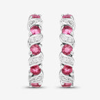 Pink Tourmaline Hoop Earrings With White Topaz 1.24 Carats Sterling Silver
