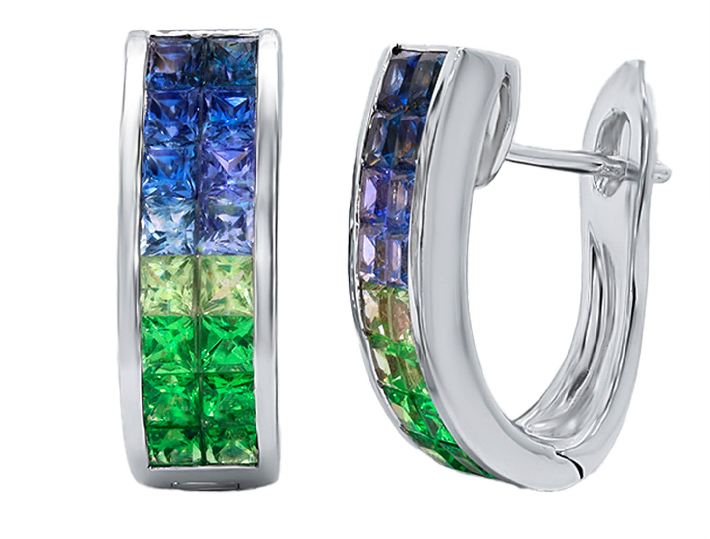 Sapphires and Tsavorites Hoop Earring 3.5 Carats 18K White Gold