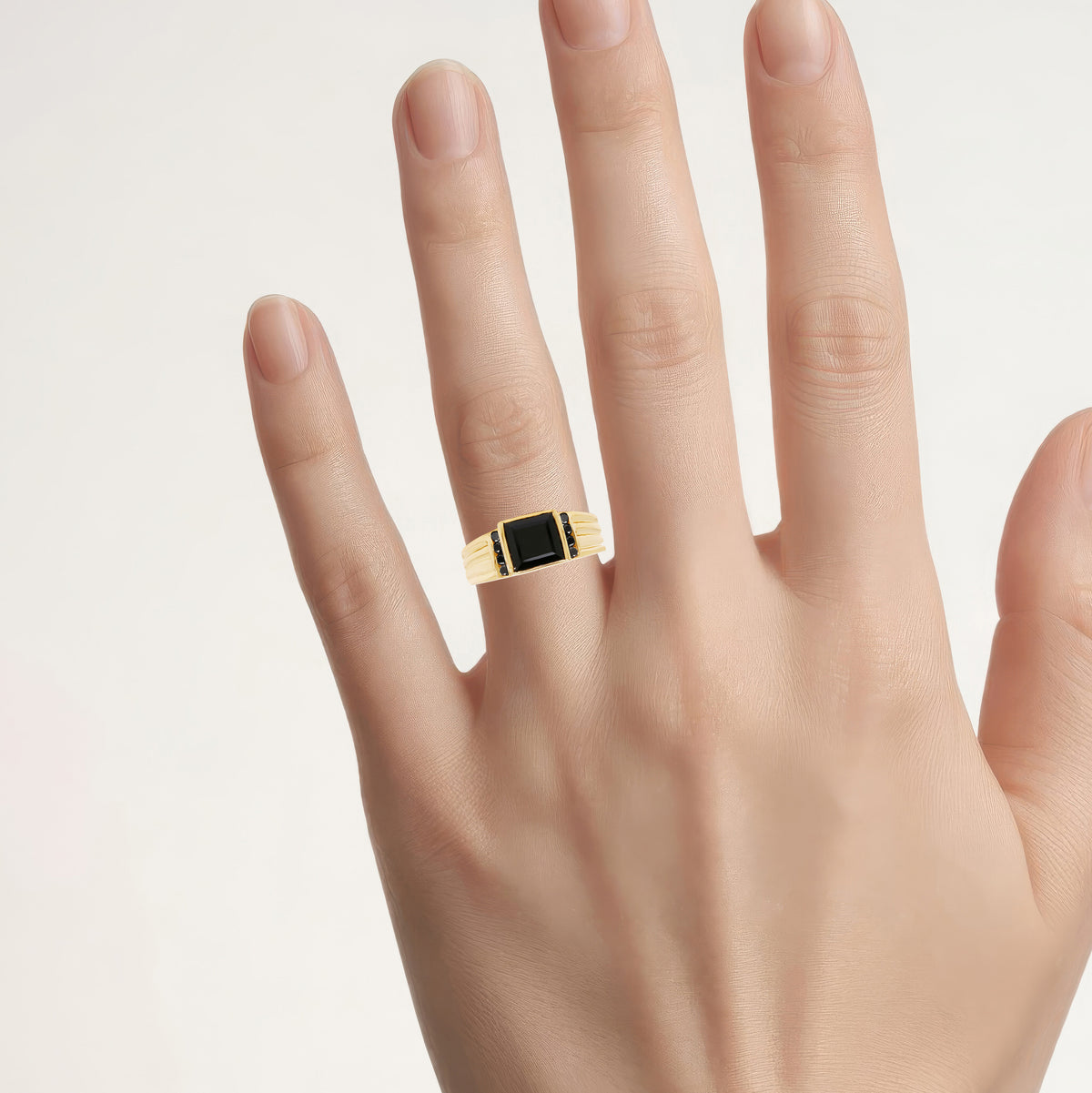 Black Onyx Ring With Black Diamonds 2.12 Carats Gold Plated Silver