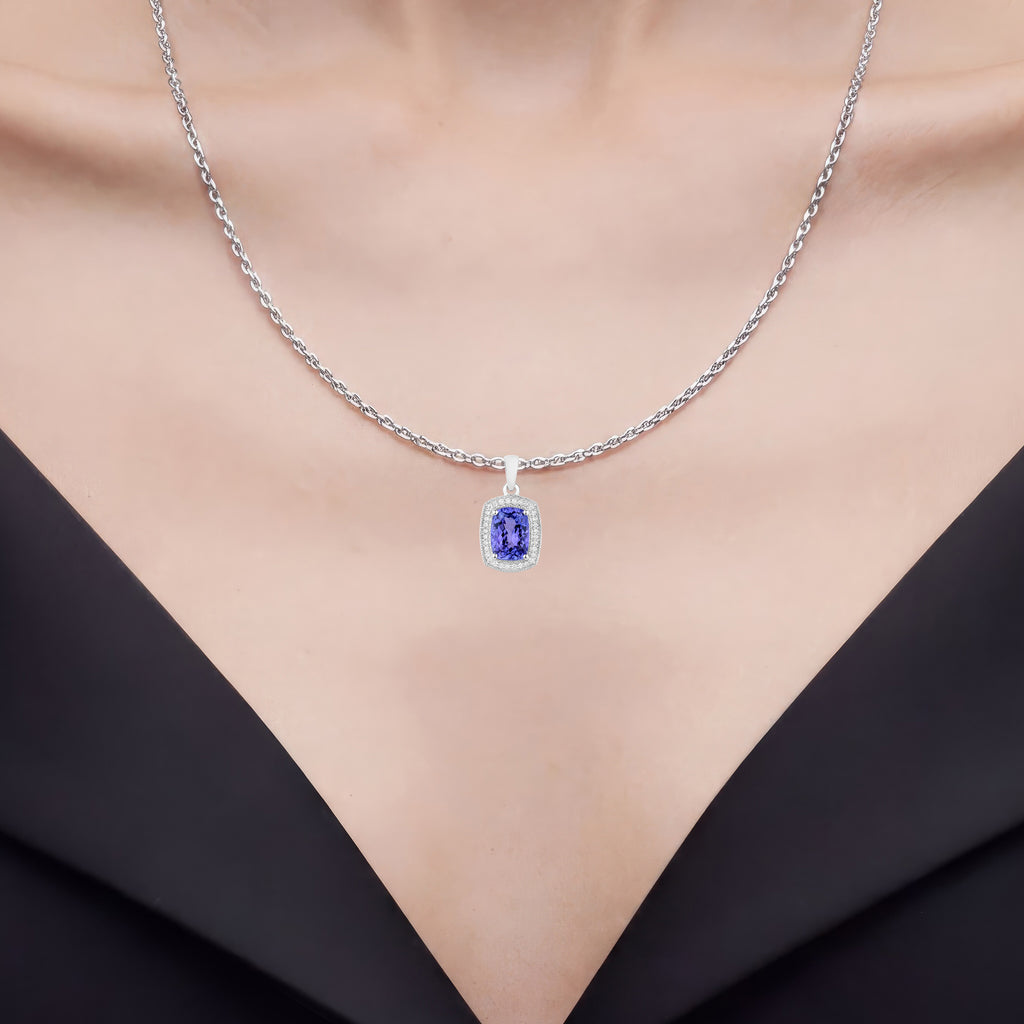 Tanzanite Pendant With Diamonds 2.98 Carats 14K White Gold