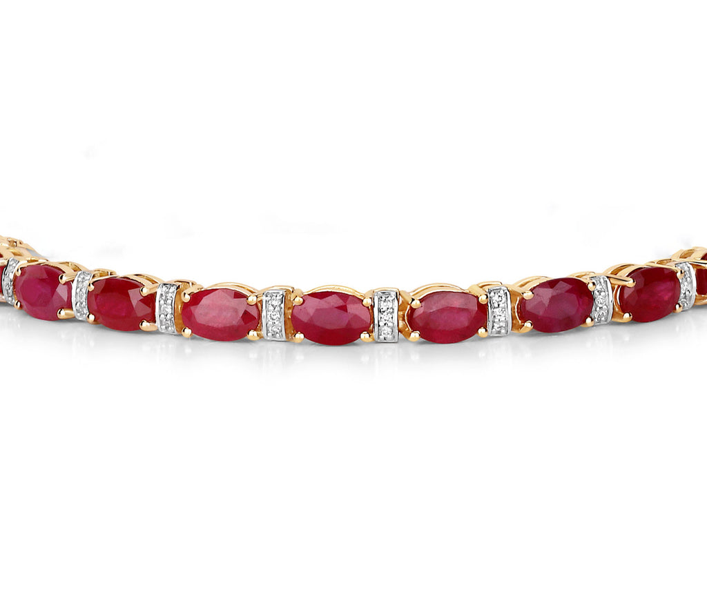 Natural Ruby Bracelet With Diamonds 11.6 Carats 14K Yellow Gold