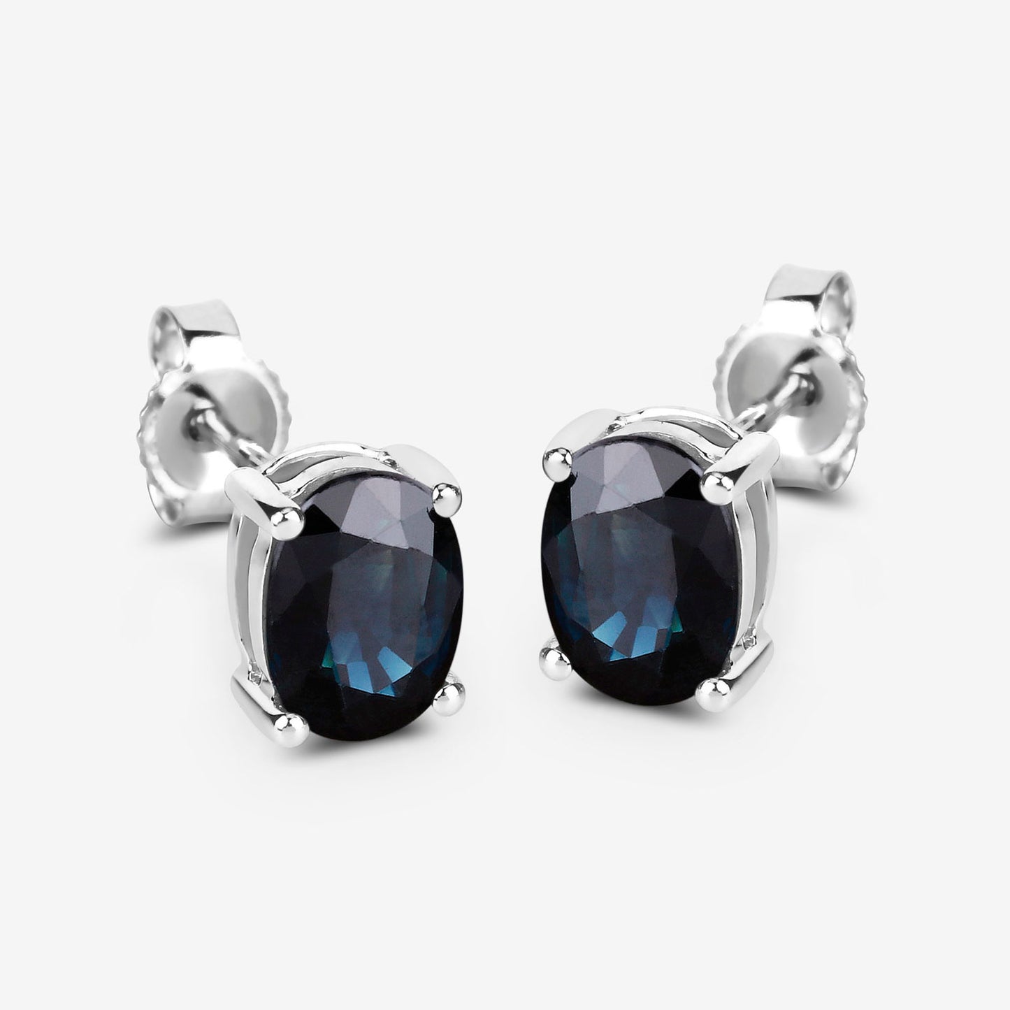 Blue Sapphire Stud Earrings 1.88 Carats 10K White Gold