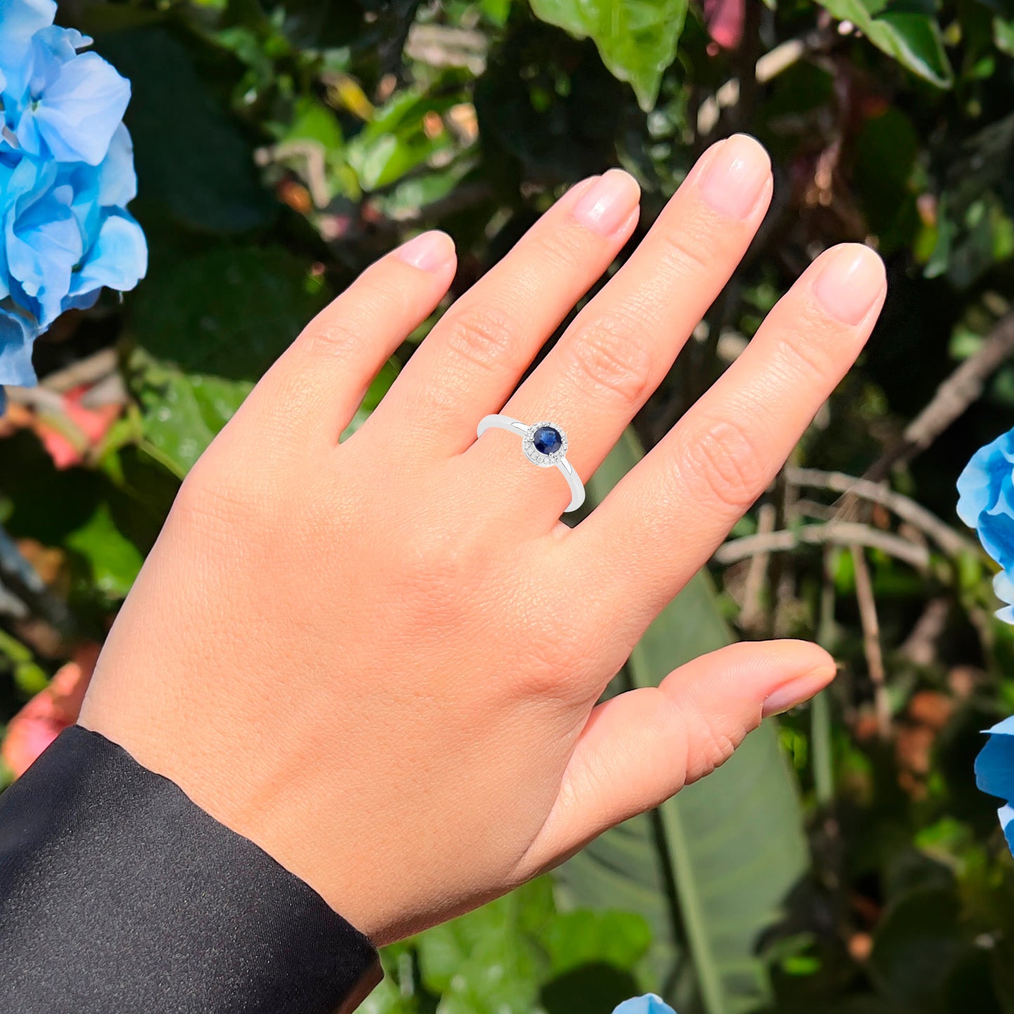Natural Sapphire Ring With Diamonds 0.48 Carats 14K White Gold