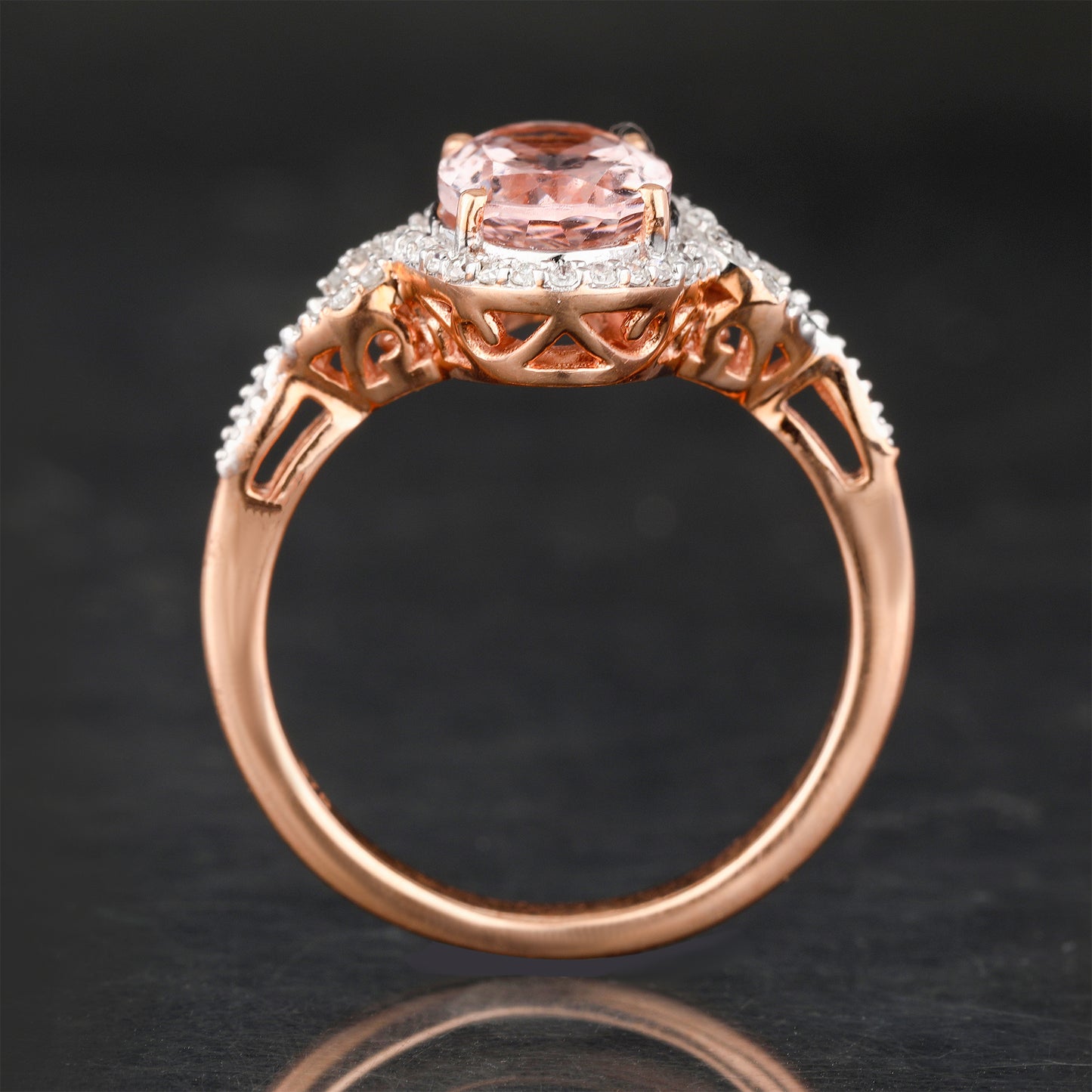 Morganite Ring With Diamonds 2.58 Carats 9K Rose Gold