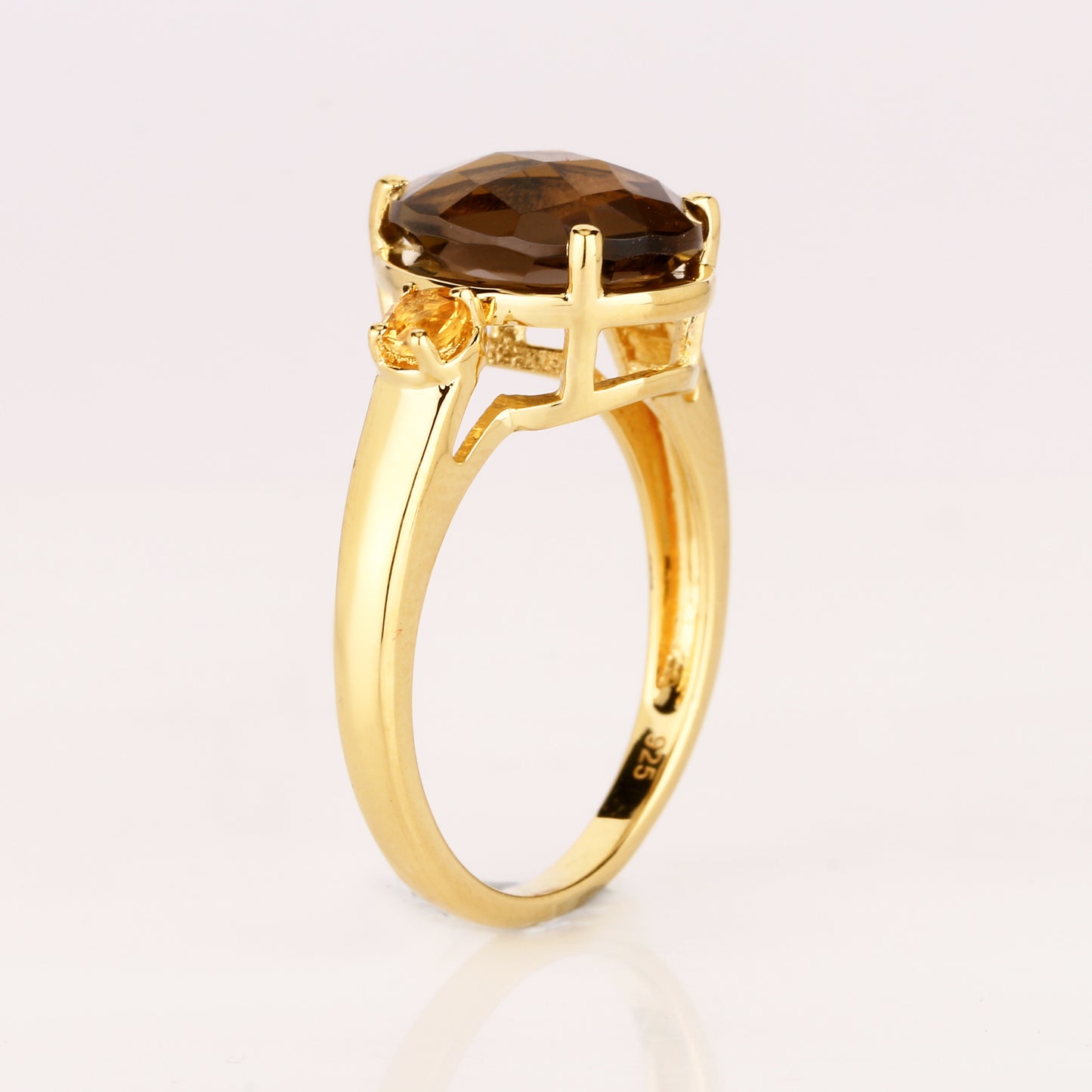 Smoky Quartz Ring With Citrine 3.60 Carats Gold Plated Silver