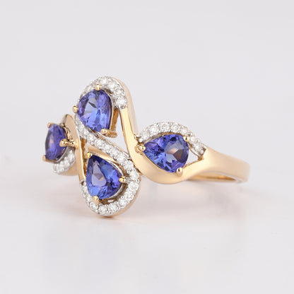 Natural Tanzanite Ring With Diamonds 1.3 Carats 9K Yellow Gold