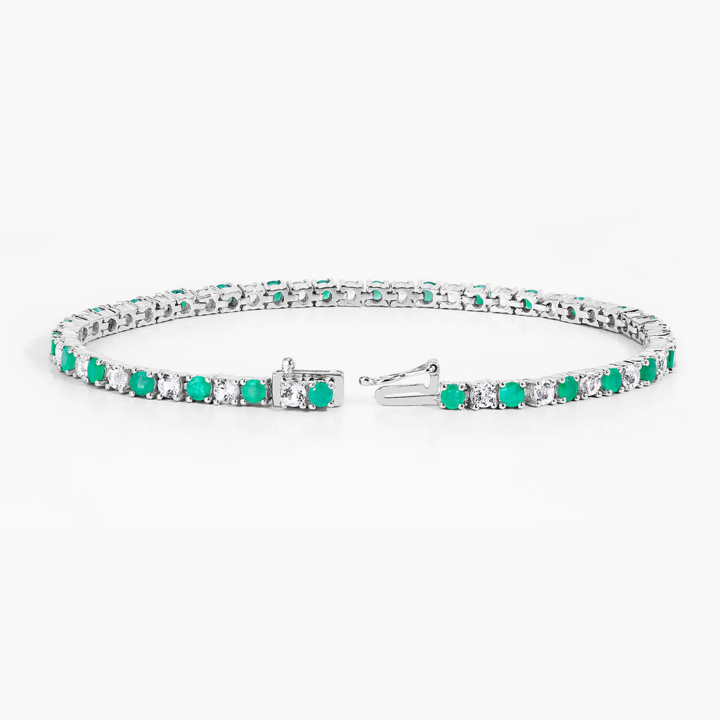 Emerald Tennis Bracelet With White Topaz 5.74 Carats Sterling Silver