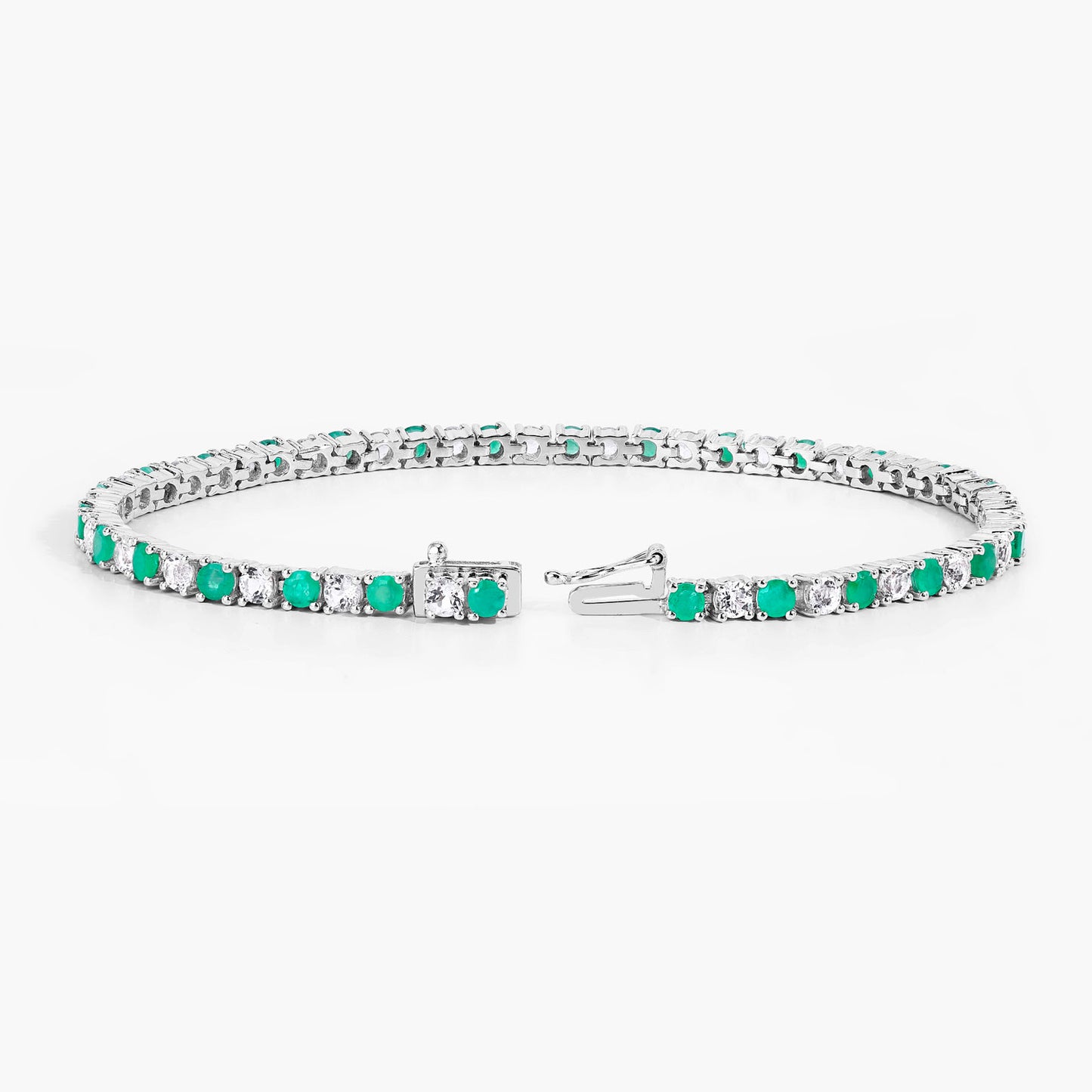 Emerald Tennis Bracelet With White Topaz 5.74 Carats Sterling Silver