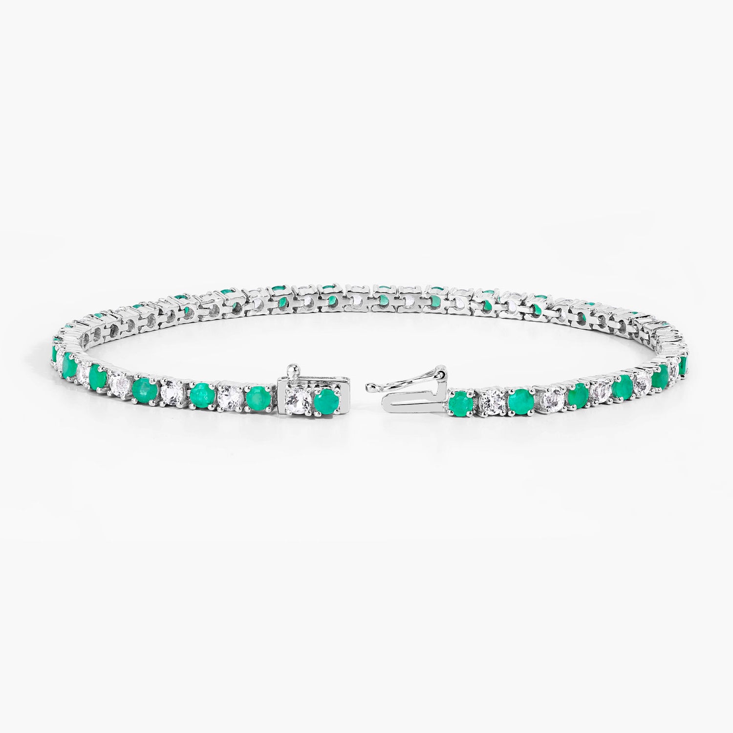 Emerald Tennis Bracelet With White Topaz 5.74 Carats Sterling Silver