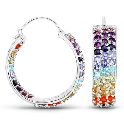 Multicolored Gemstones Cluster Earrings 8.8 Carats 18K White Gold Plated Silver