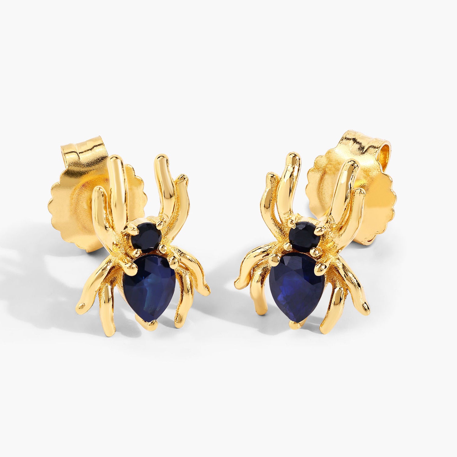 Blue Sapphire Stud Earrings With Black Spinel 0.34 Carats Gold Plated Silver