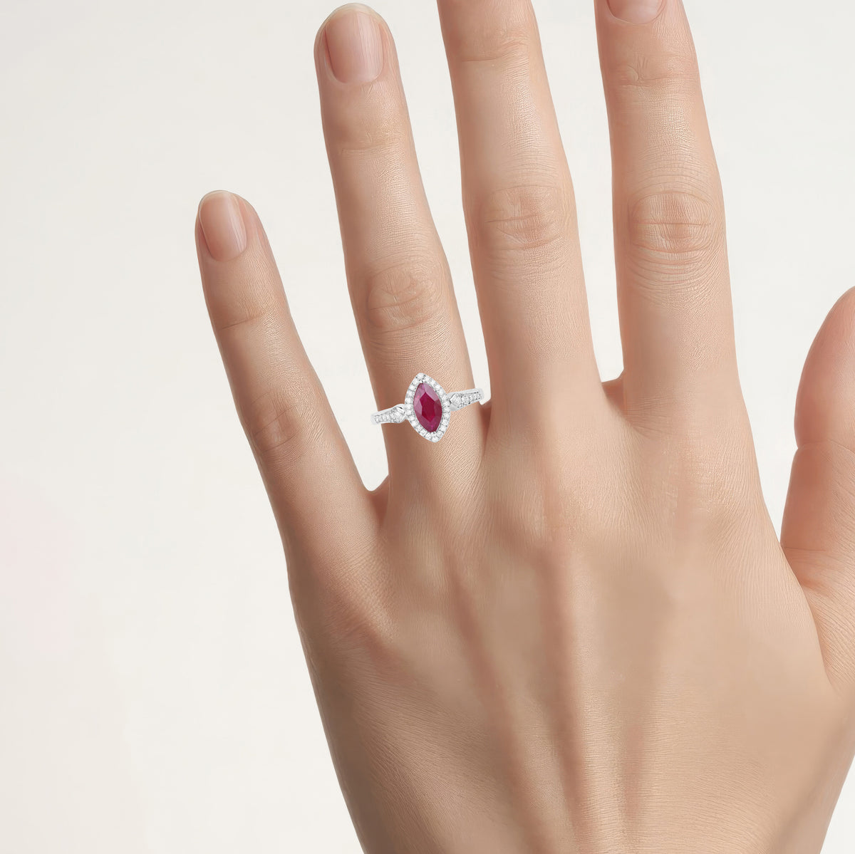 Ruby Ring With Diamonds 0.94 Carats 14K White Gold