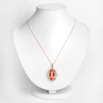 Morganite Pendant Necklace Diamonds 27 Carats 14K Rose Gold