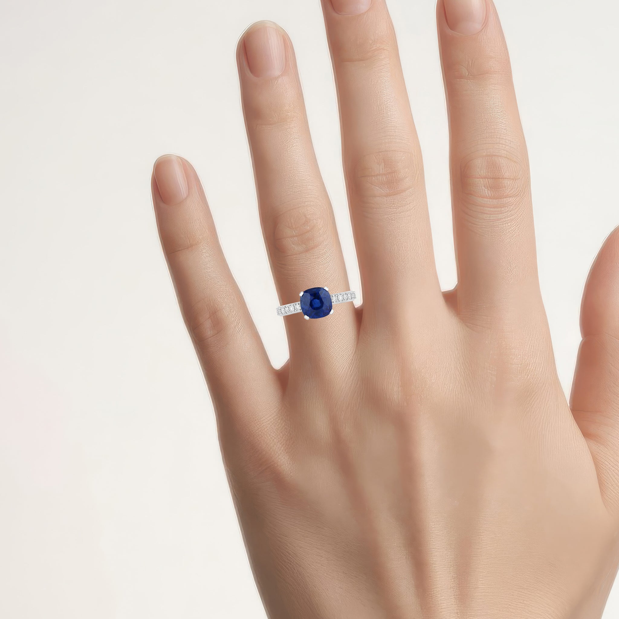 Blue Sapphire Ring With Diamonds 2.82 Carats 18K White Gold