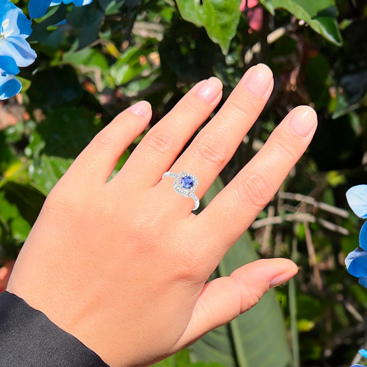 Tanzanite Ring With Diamonds 0.55 Carats 14K White Gold