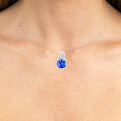 Natural Tanzanite Pendant With Diamonds 4.26 Carats 14K White Gold
