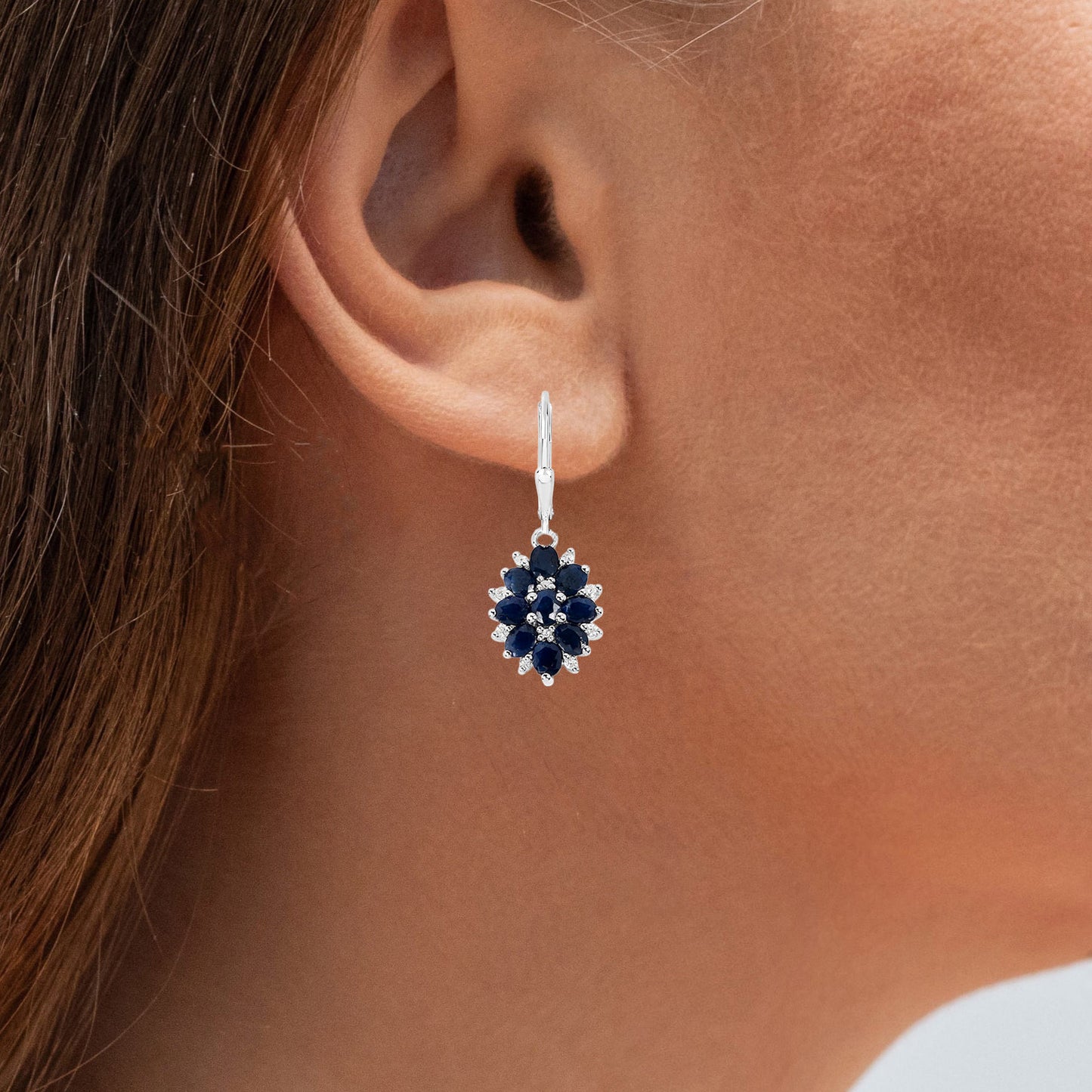 Blue Sapphire Earrings With White Zircon 3.88 Carats Sterling Silver