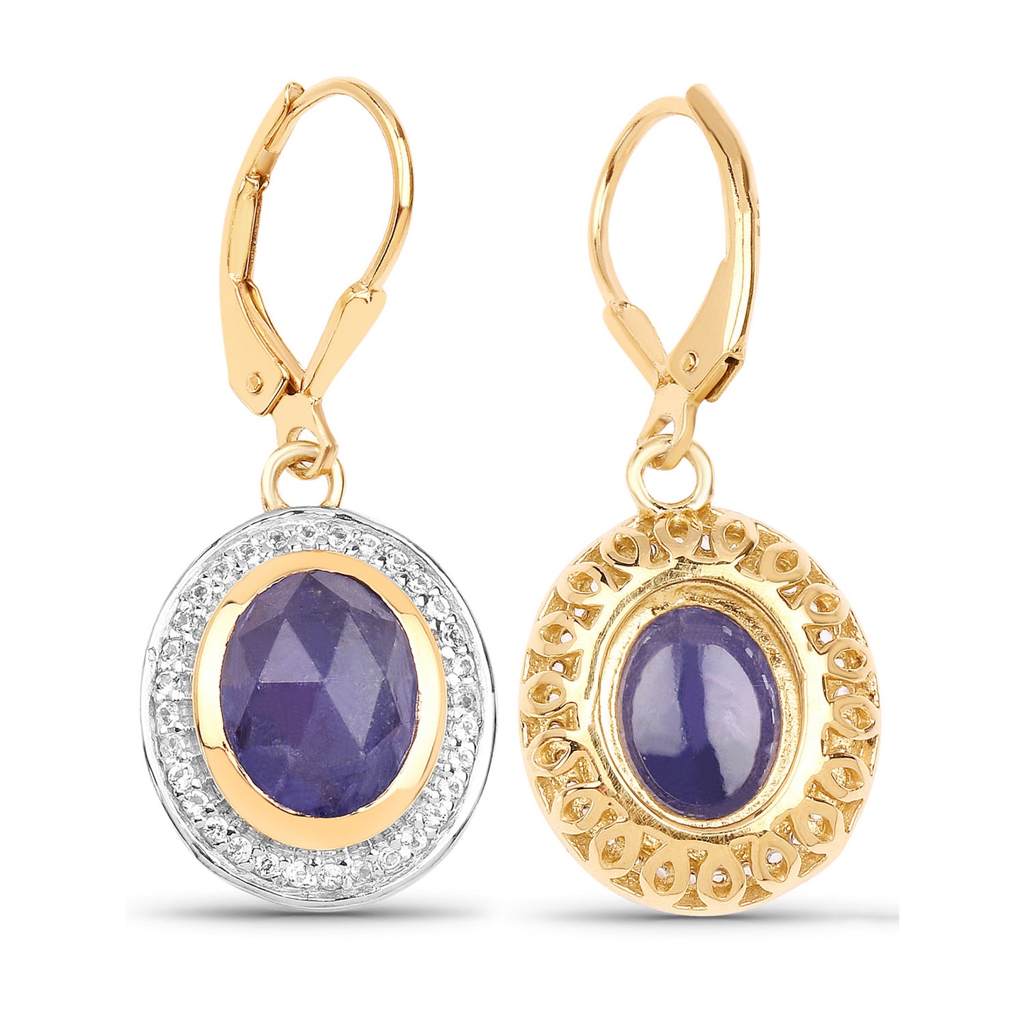 Natural Tanzanite Earrings With White Topaz 7.38 Carats Gold Plated Silver