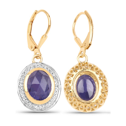 Natural Tanzanite Earrings With White Topaz 7.38 Carats Gold Plated Silver
