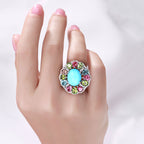 Turquoise Ring With Multicolor Tourmaline 6.56 Carats Sterling Silver