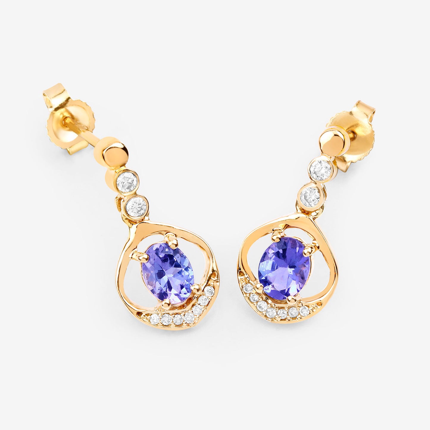 Natural Tanzanite Earrings With Diamonds 0.72 Carats 14K Yellow Gold