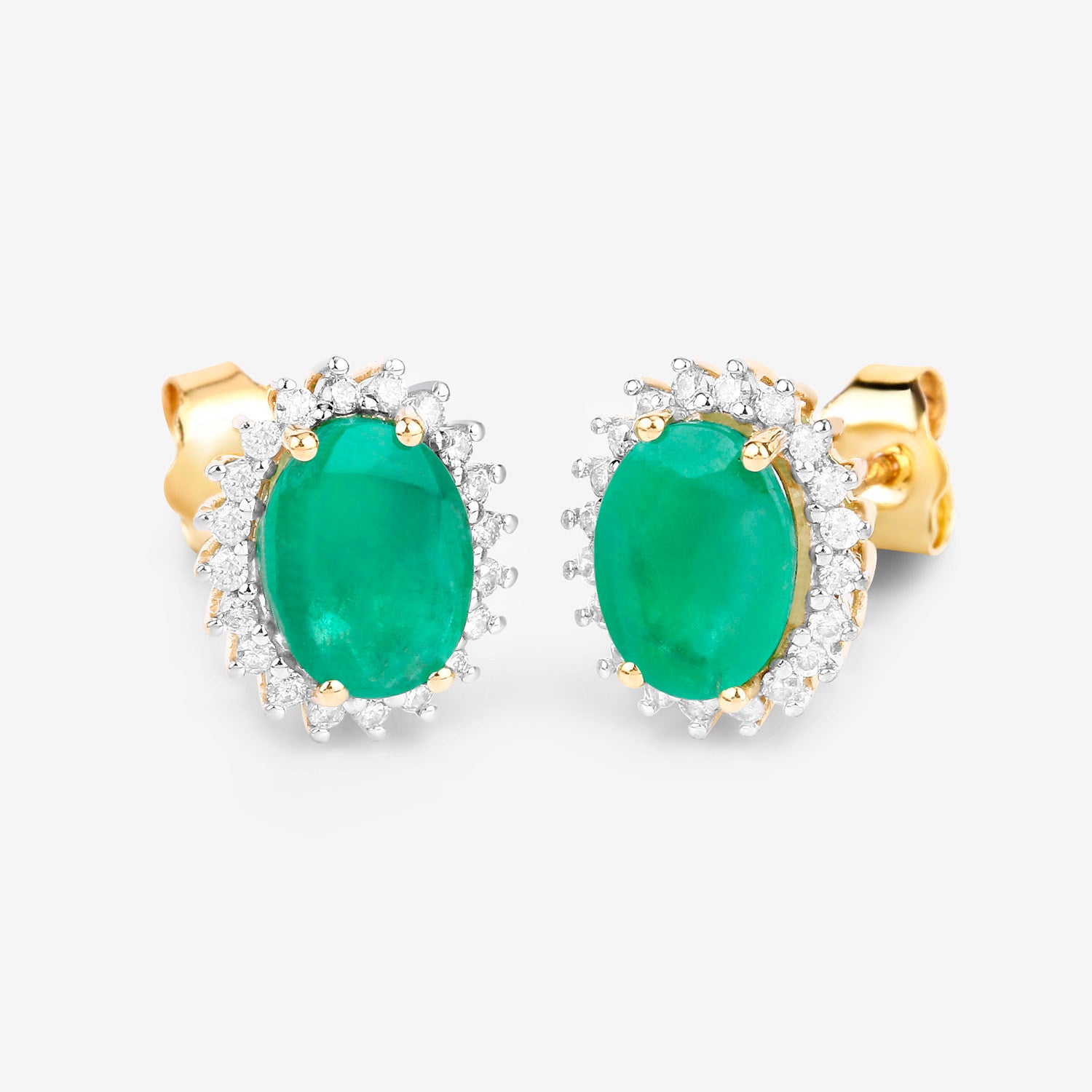 Zambian Emerald Earrings Diamonds Halo 2.65 Carats 10K Yellow Gold