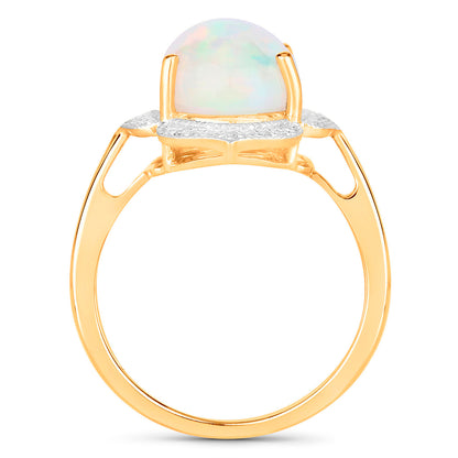 Ethiopian Opal Ring Diamonds 4.1 Carats 14K Yellow Gold