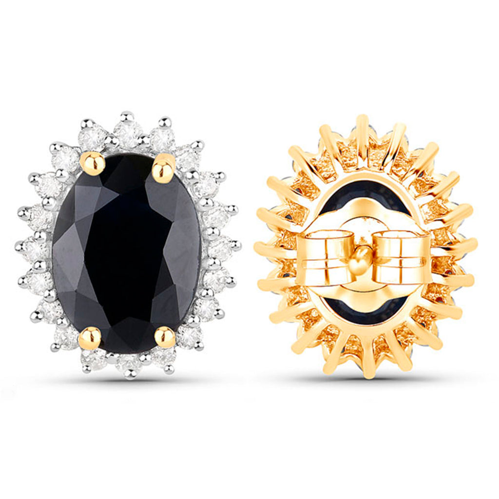 Deep Blue Sapphire Earrings Diamonds 3.3 Carats 14K Yellow Gold