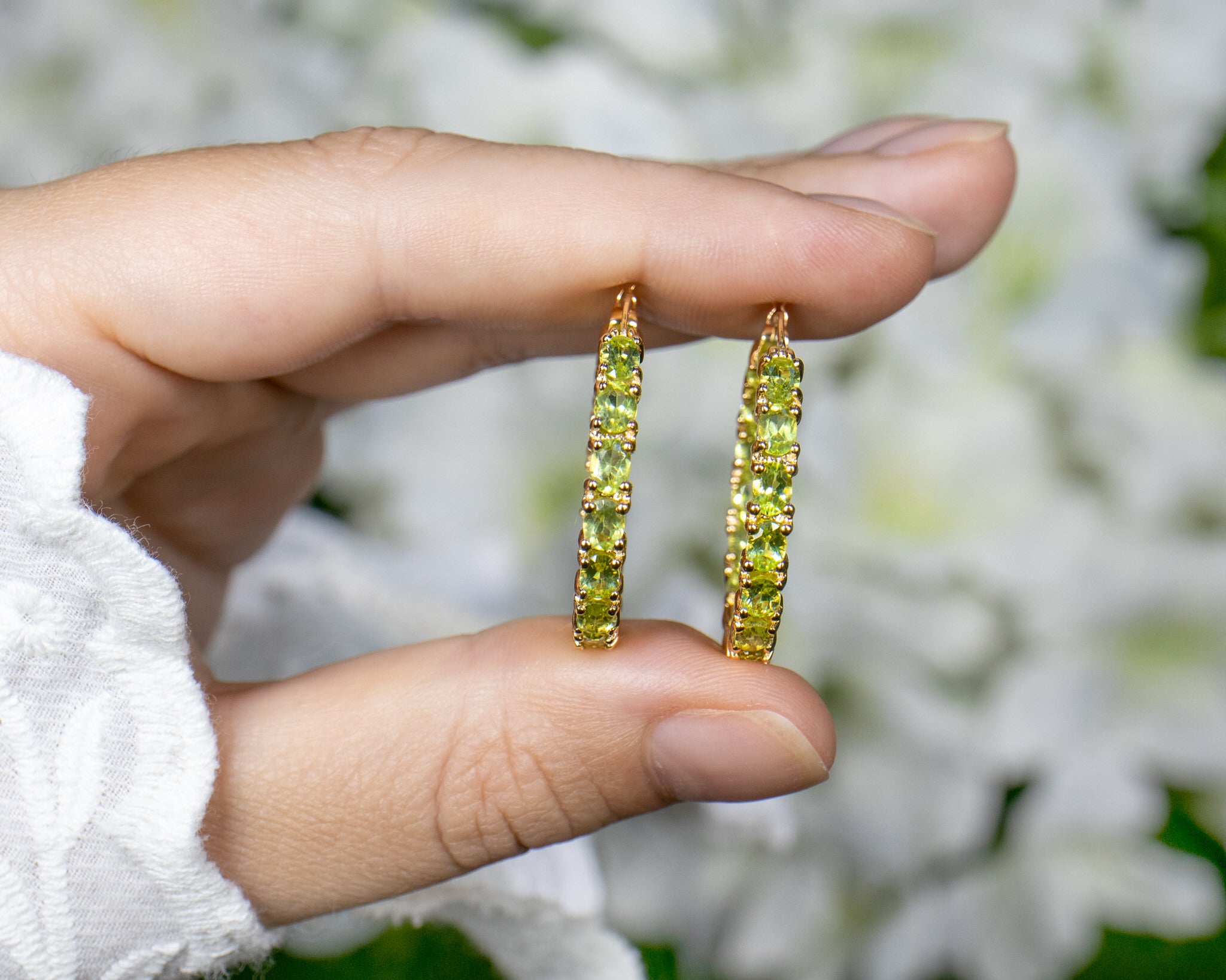 Peridot Hoop Earrings 5.08 Carats Gold Plated Silver