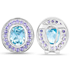 Blue Topaz Stud Earrings Tanzanite 6.2 Carats 18K Gold Plated Silver
