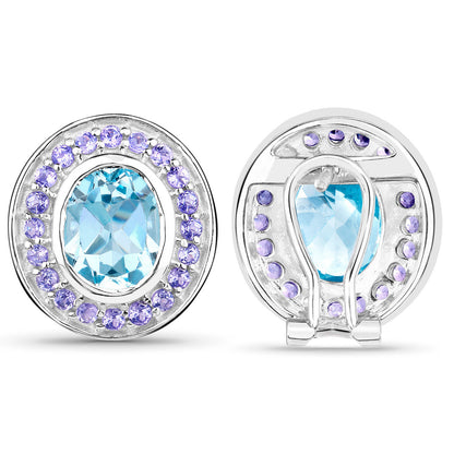 Blue Topaz Stud Earrings Tanzanite 6.2 Carats 18K Gold Plated Silver