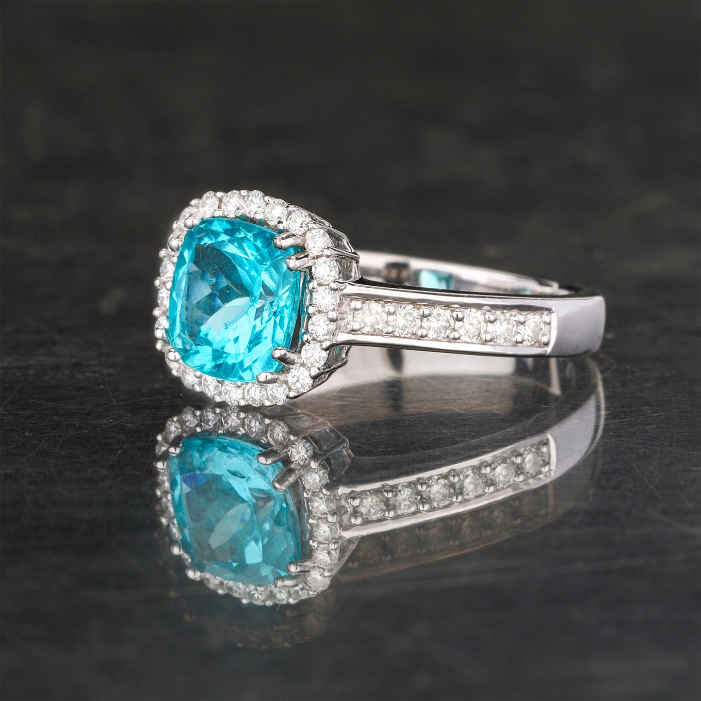 Apatite Ring With Diamonds 1.85 Carats 9K White Gold
