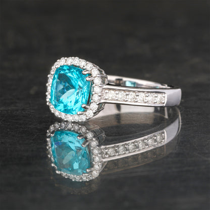 Apatite Ring With Diamonds 1.85 Carats 9K White Gold