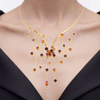 Hessonite Necklace With Garnet 15.8 Carats Gold Plated Silver