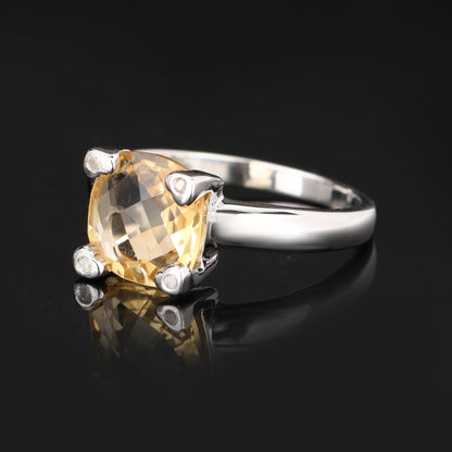 Citrine Ring With Diamonds 3.12 Carats Sterling Silver